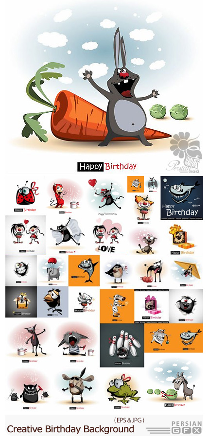 دانلود تصاویر وکتور پس زمینه کارتونی تولد - Creative Birthday Background