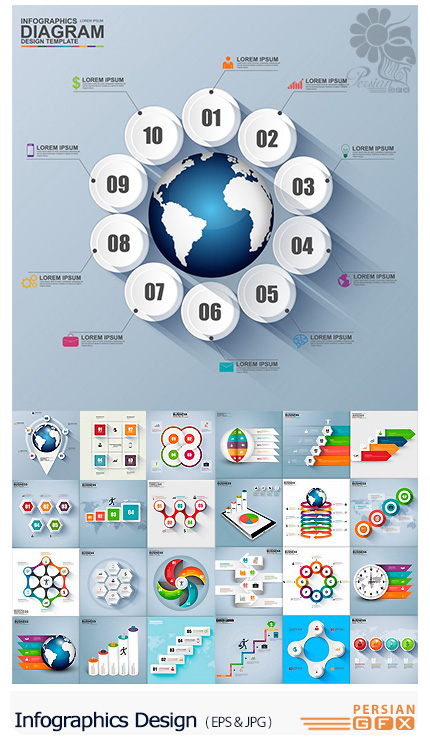 دانلود تصاویر وکتور نمودار های اینفوگرافیکی متنوع - Infographics Design