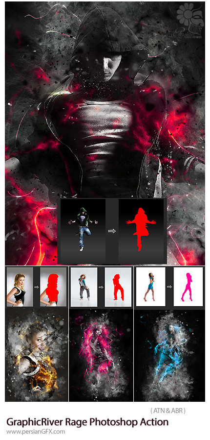 دانلود اکشن فتوشاپ ایجاد افکت انتزاعی خشم بر روی تصاویر از گرافیک ریور - GraphicRiver Rage Photoshop Action