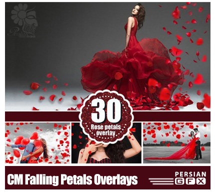 دانلود تصاویر کلیپ آرت فتوشاپ گلبرگ های قرمز پراکنده مناسب برای عکاسان - CM Falling Petals Photoshop Overlays