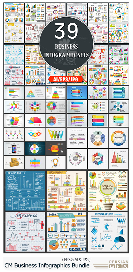 دانلود مجموعه تصاویر وکتور نمودارهای اینفوگرافیکی تجاری - CM Business Infographics Bundle