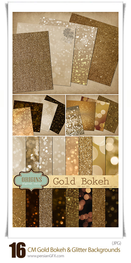 دانلود 16 تصویر با کیفیت پس زمینه های بوکه طلایی و ذرات درخشان تزئینی - CM Gold Bokeh And Glitter Backgrounds