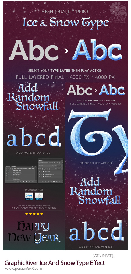 دانلود اکشن فتوشاپ ایجاد افکت یخ و برف بر روی متون از گرافیک ریور - GraphicRiver Ice And Snow Type Effect