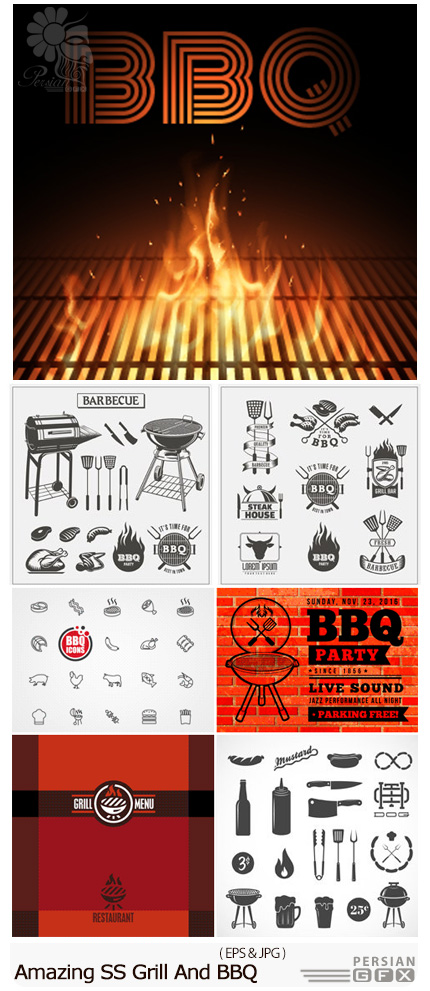دانلود تصاویر وکتور باربیکیو، استیک، سرخ کن و ... از شاتر استوک - Amazing Shutterstock Grill And BBQ