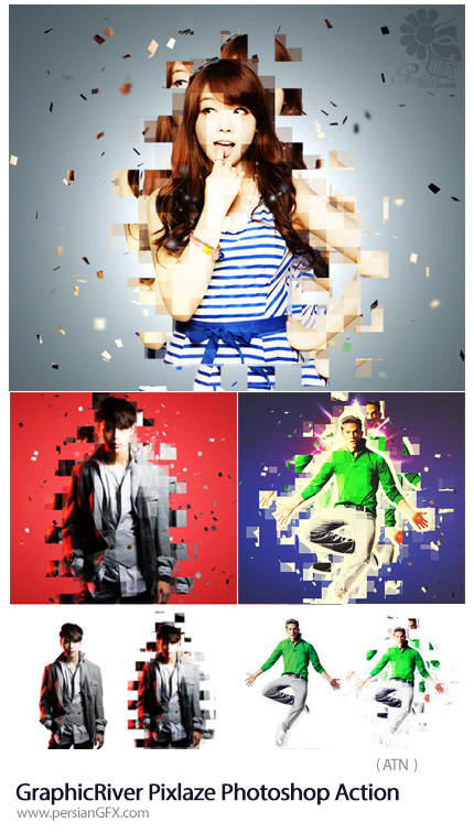 دانلود اکشن فتوشاپ ایجاد افکت پیکسلی بر روی تصاویر از گرافیک ریور - GraphicRiver Pixlaze Photoshop Action