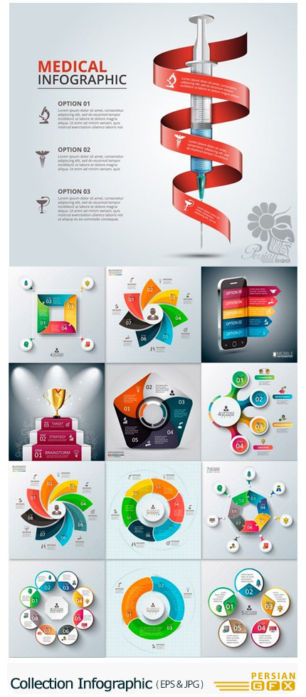 دانلود تصاویر وکتور نمودارهای اینفوگرافیکی متنوع - Collection Of Infographics