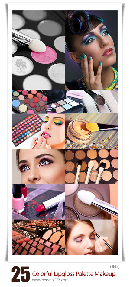 دانلود تصاویر با کیفیت لوازم آرایش، میکاپ، رژ لب، برق لب، سایه، کرم پودر - Stock Photo Colorful Lipgloss Palette Makeup