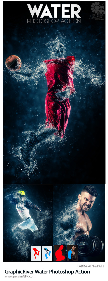 دانلود اکشن فتوشاپ ایجاد افکت آب بر روی تصاویر از گرافیک ریور - GraphicRiver Water Photoshop Action