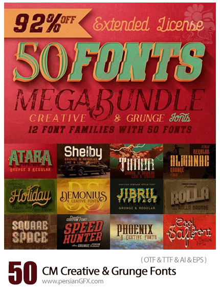 دانلود 62 فونت انگلیسی خلاقانه و قدیمی - CM Creative And Grunge Fonts Megabundle