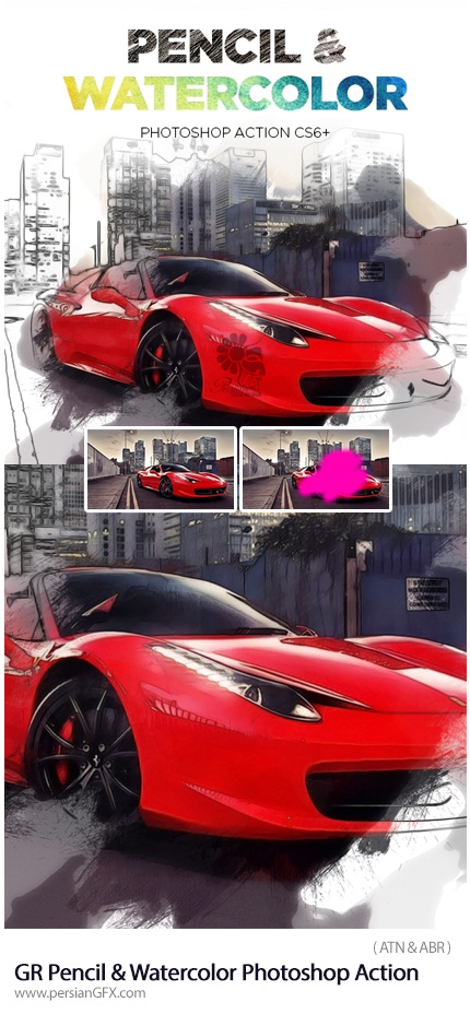 دانلود اکشن فتوشاپ تبدیل تصاویر به نقاشی مداد و آبرنگ از گرافیک ریور - GraphicRiver Pencil And Watercolor Photoshop Action