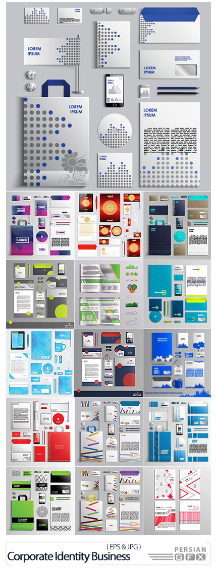 دانلود مجموعه تصاویر وکتور ست اداری، کارت ویزیت، پاکت نامه، سربرگ و ... - Corporate Identity Business Templates Vector