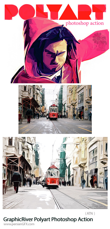 دانلود اکشن فتوشاپ ایجاد افکت هنری چندضلعی بر روی تصاویر از گرافیک ریور - GraphicRiver Polyart Photoshop Action