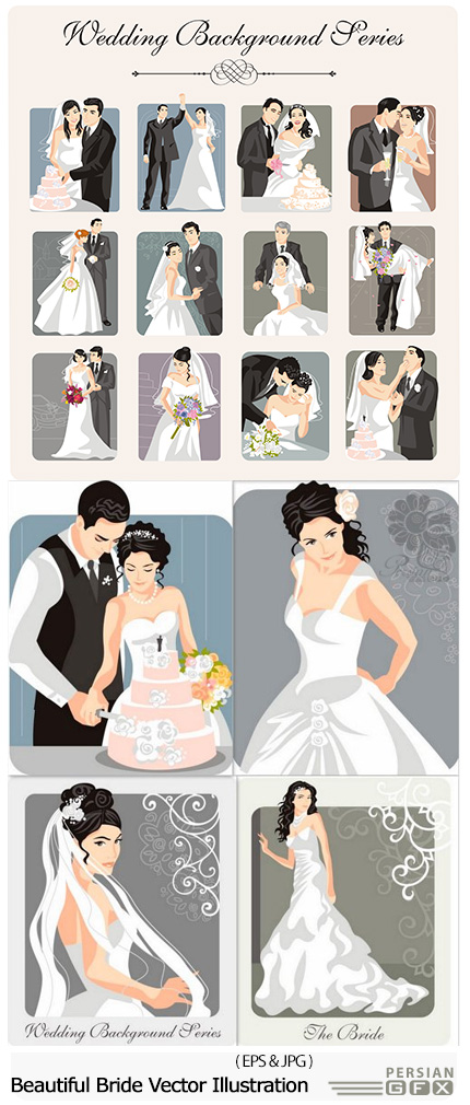 دانلود تصاویر وکتور عروس و داماد زیبا - Beautiful Bride Vector Illustration