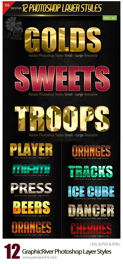 دانلود 12 تصویر لایه باز استایل با افکت های متنوع از گرافیک ریور - GraphicRiver 12 Photoshop Layer Styles