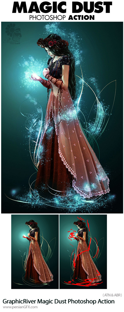 دانلود اکشن فتوشاپ ایجاد افکت گرد و غبار جادویی بر روی تصاویر از گرافیک ریور - GraphicRiver Magic Dust Photoshop Action