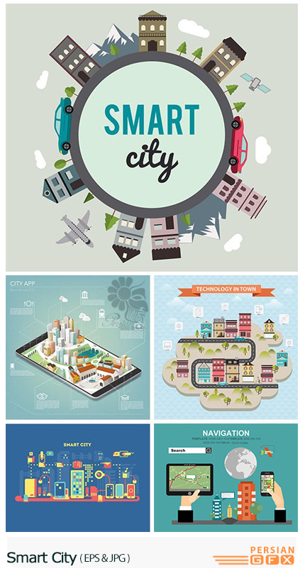 دانلود تصاویر وکتورعناصر طراحی شهر کوچک - Smart City