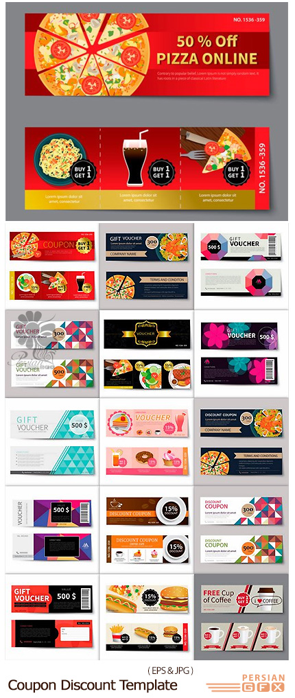 دانلود تصاویر وکتور قالب آماده کوپن های تخفیف متنوع - Coupon Discount Template
