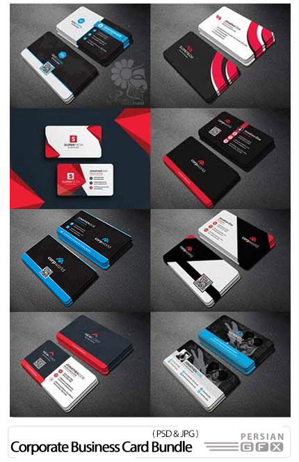 دانلود 10 تصویر لایه باز کارت ویزیت با رنگ های متنوع - Corporate Business Card Bundle