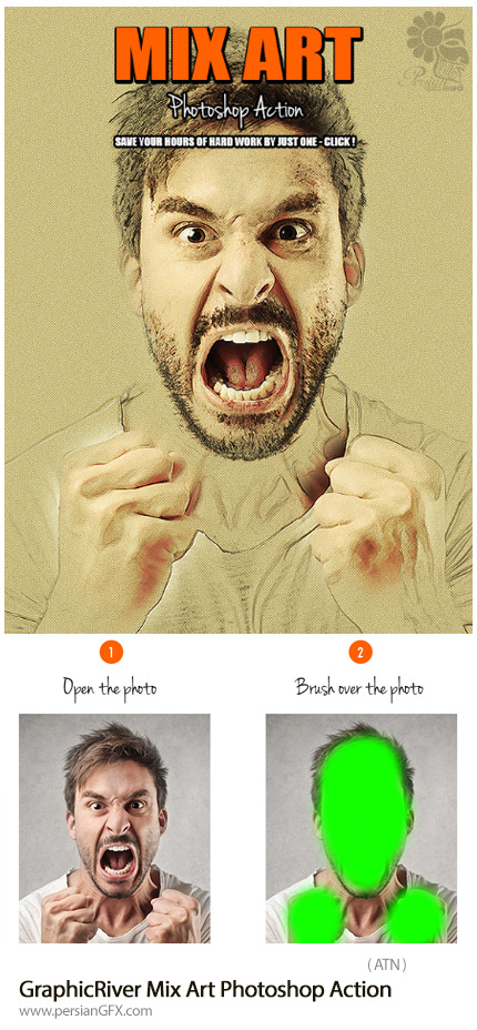 دانلود اکشن فتوشاپ ایجاد افکت هنری ترکیبی بر روی تصاویر از گرافیک ریور - GraphicRiver Mix Art Photoshop Action