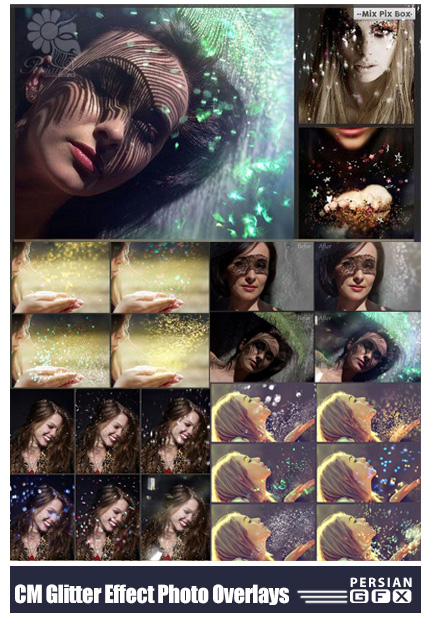 دانلود تصاویر کلیپ آرت عناصر طراحی بوکه و ذرات درخشان و پرزرق و برق - CM Glitter Effect Photo Overlays
