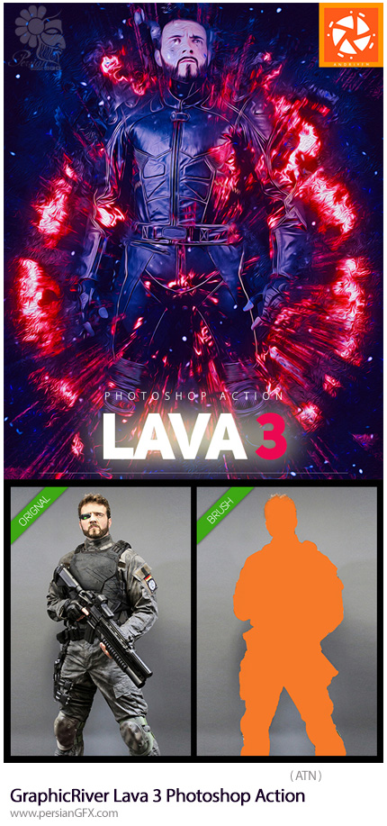 دانلود اکشن فتوشاپ ایجاد افکت گدازه های آتش بر روی تصاویر از گرافیک ریور - GraphicRiver Lava 3 Photoshop Action