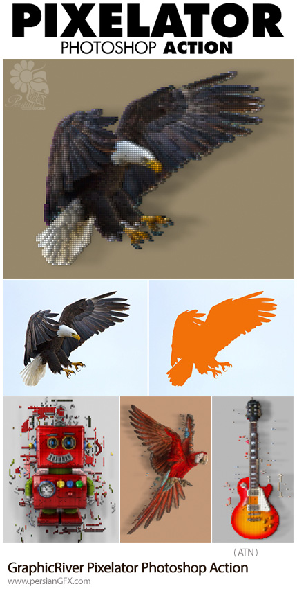 دانلود اکشن فتوشاپ ایجاد افکت پیکسلی بر روی تصاویر از گرافیک ریور - GraphicRiver Pixelator Photoshop Action