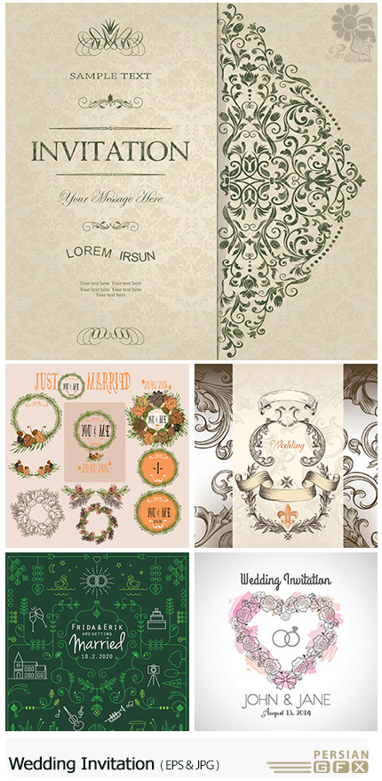 دانلود تصاویر وکتور قالب آماده کارت دعوت عروسی با طرح های متنوع - Wedding Invitation