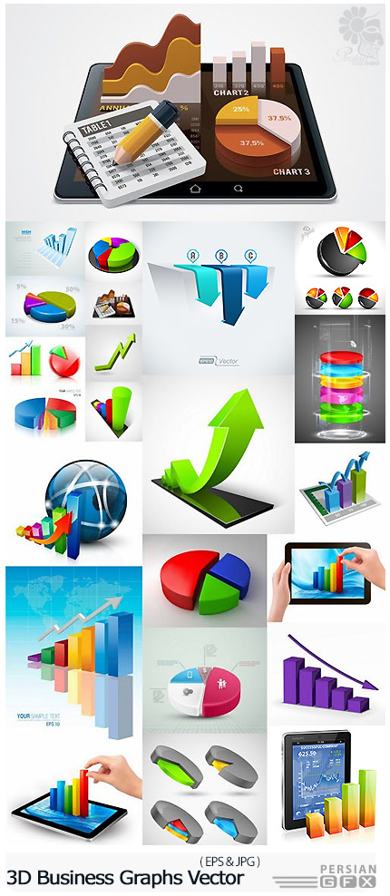 دانلود تصاویر وکتور نمودارهای تجاری سه بعدی - 3D Business Graphs Vector