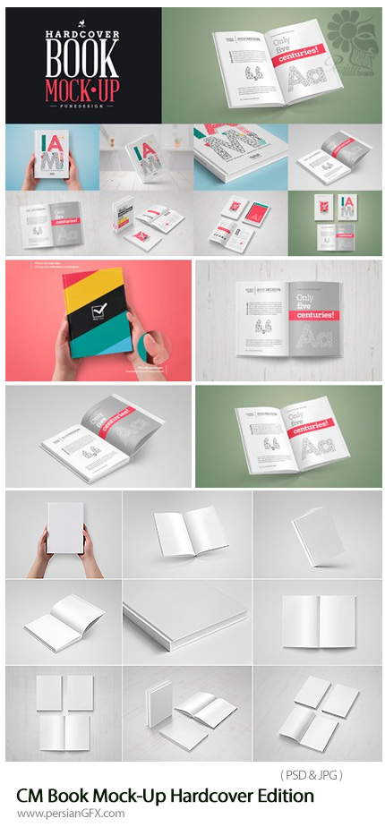 دانلود مجموعه تصاویر لایه باز قالب پیش نمایش یا موکاپ کتاب - CM Book Mock-Up Hardcover Edition