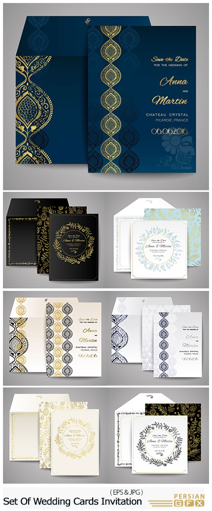 دانلود تصاویر وکتور کارت عروسی، کارت تزئینی و کارت تشکر گلدار - Set Of Wedding Cards Floral Invitation Thank You Card Save The Date Card Stock Vectors