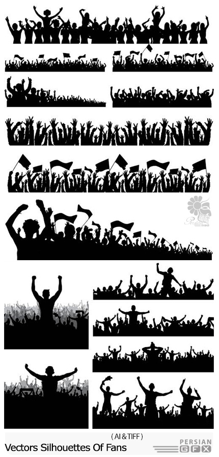 دانلود تصاویر وکتور سایه طرفداران، جمع طرفداران - Vectors Silhouettes Of Fans