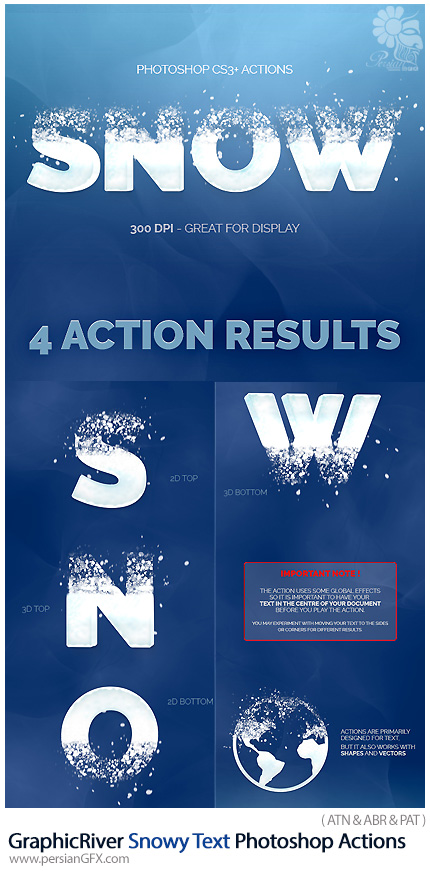 دانلود اکشن فتوشاپ ایجاد افکت دانه های برف بر روی متن از گرافیک ریور - GraphicRiver Snowy Text Photoshop Actions