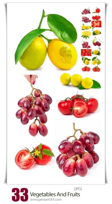 دانلود تصاویر با کیفیت میوه و سبزیجات، انگور، لیمو، گوجه فرنگی - Vegetables And Fruits