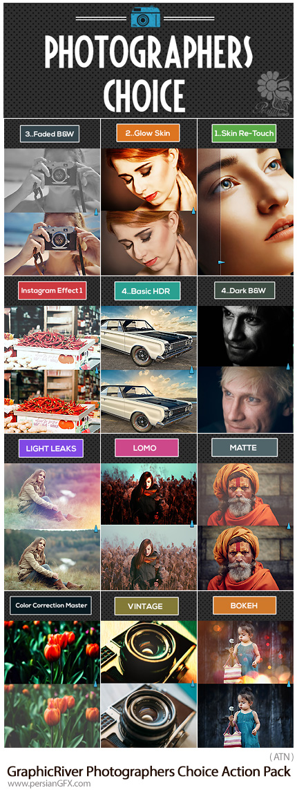 دانلود مجموعه اکشن فتوشاپ افکت های متنوع فتوگرافی یا عکاسی از گرافیک ریور - GraphicRiver Photographers Choice Action Pack