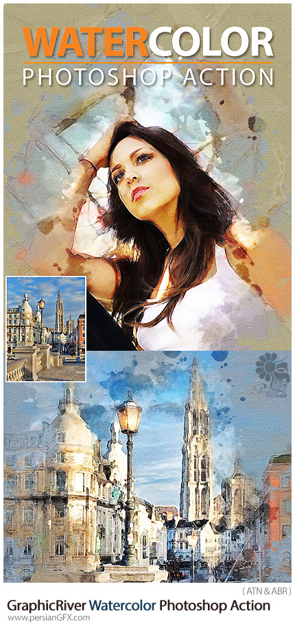 دانلود اکشن فتوشاپ تبدیل تصاویر به نقاشی آبرنگی از گرافیک ریور - GraphicRiver Watercolor Photoshop Action