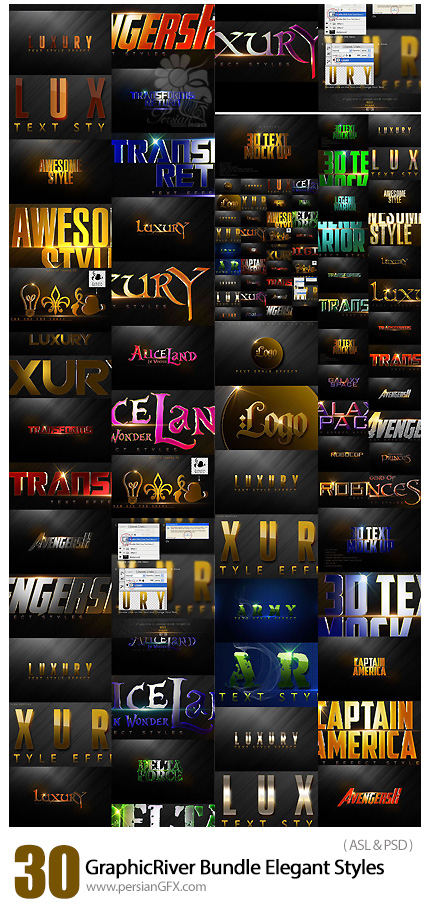 دانلود مجموعه تصاویر لایه باز استایل با افکت های متنوع از گرافیک ریور - GraphicRiver Bundle Text Styles
