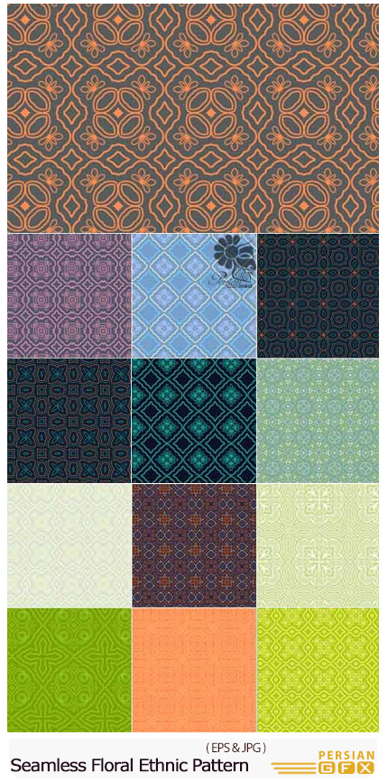 دانلود تصاویر وکتور پترن با طرح های متنوع گلدار - Seamless Floral Ethnic Pattern Vector