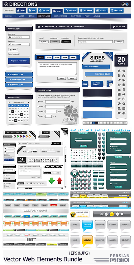 دانلود مجموعه تصاویر وکتور عناصر طراحی وب سایت - Vector Web Elements Bundle