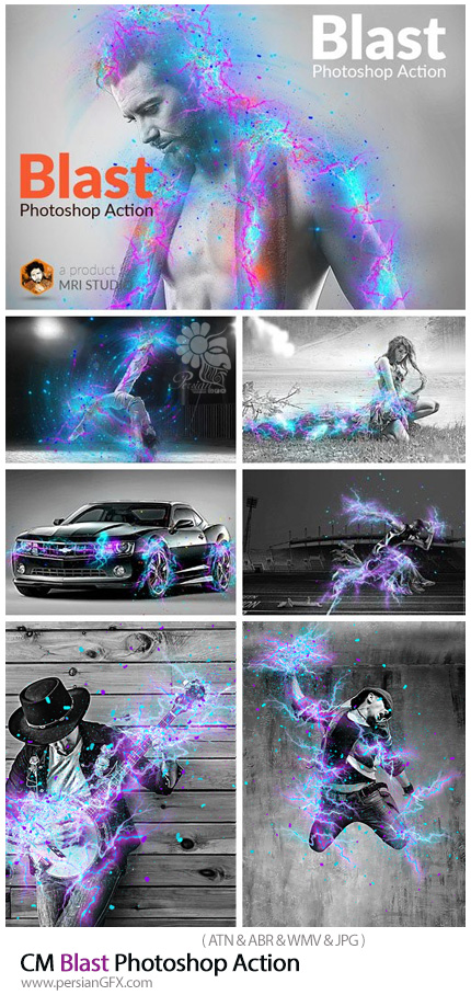 دانلود اکشن فتوشاپ ایجاد افکت امواج الکتریسیته بر روی تصاویر - CM Blast Photoshop Action