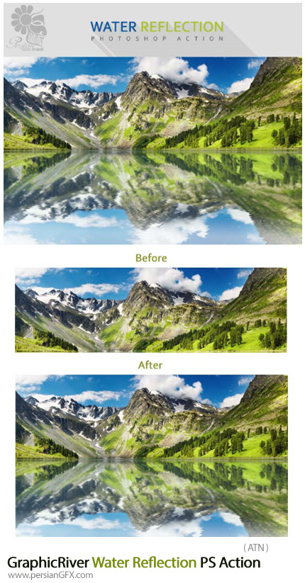 دانلود اکشن فتوشاپ ایجاد انعکاس تصاویر در آب از گرافیک ریور - GraphicRiver Water Reflection PS Action
