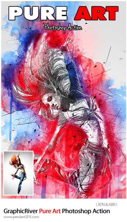 دانلود اکشن فتوشاپ ایجاد افکت هنری آبرنگی بر روی تصاویر از گرافیک ریور - GraphicRiver Pure Art Photoshop Action