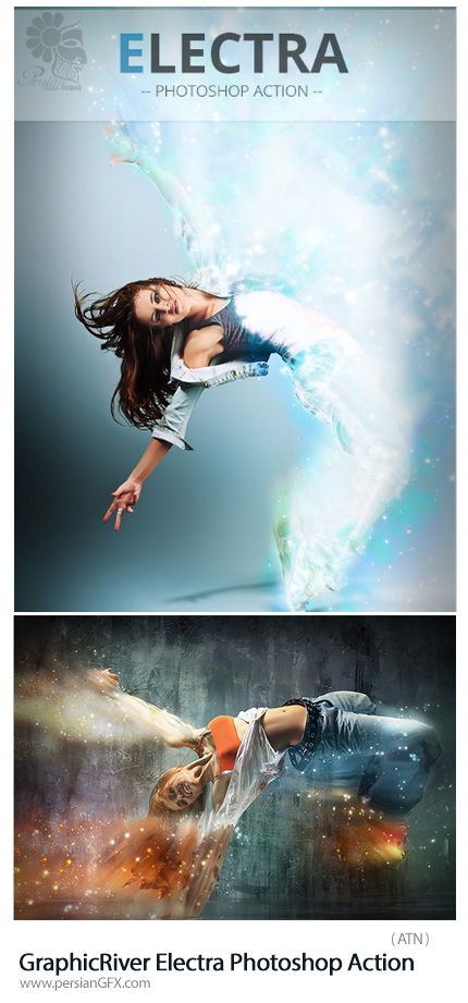 دانلود اکشن فتوشاپ ایجاد افکت ذرات درخشان بر روی تصاویر از گرافیک ریور - GraphicRiver Electra Photoshop Action