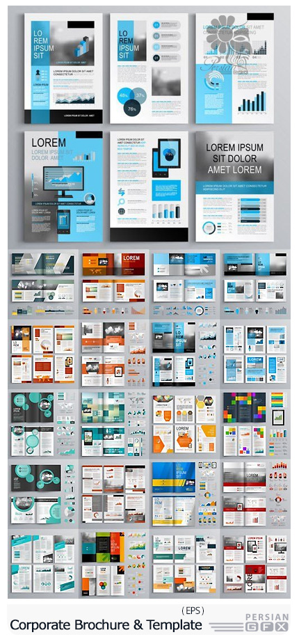 دانلود مجموعه تصاویر وکتور قالب آماده بروشورهای تجاری متنوع - Corporate Brochure And Template