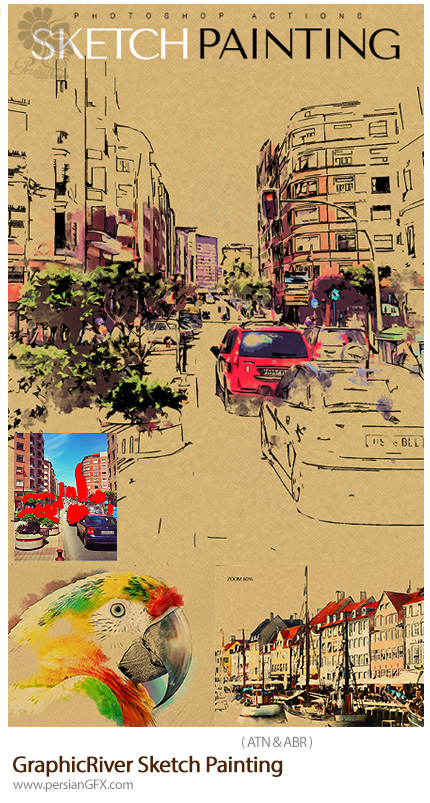 دانلود اکشن فتوشاپ تبدیل تصاویر به طرح اولیه نقاشی از گرافیک ریور - GraphicRiver Sketch Painting