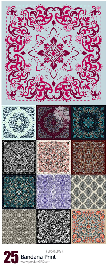 دانلود تصاویر وکتور پترن گلدار چاپی - Bandana Print