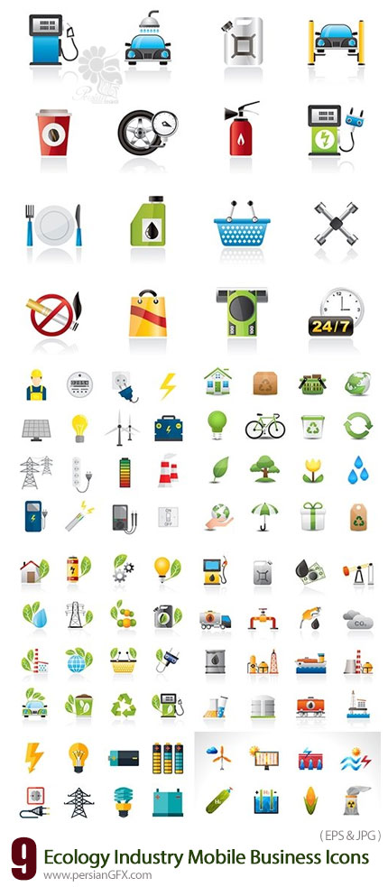 دانلود تصاویر وکتور آیکوهای تجاری، صنعتی، اکولوژی - Ecology Industry Mobile Business Icons