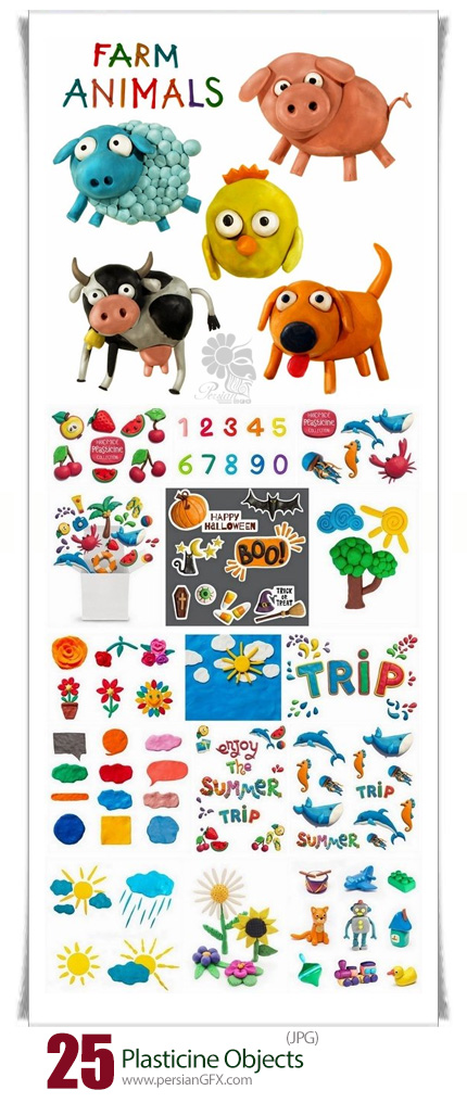 دانلود تصاویر با کیفیت کودکانه اشکال خمیری گل و گیاه،حیوانات و ... - Children Art Is Animal And Objects Fashioned Of Plasticine