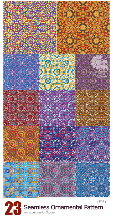 دانلود تصاویر وکتور پترن با طرح های تزئینی متنوع - Seamless Oriental Ornamental Pattern Vector