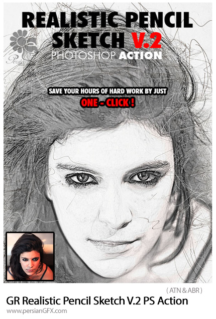 دانلود اکشن فتوشاپ تبدیل تصاویر به نقاشی با مداد از گرافیک ریور - GraphicRiver Realistic Pencil Sketch V.2 Photoshop Action