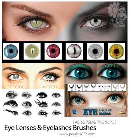 دانلود براش فتوشاپ مژه و لنز رنگی چشم - Eye Lenses And Eyelashes Brushes For Photoshop